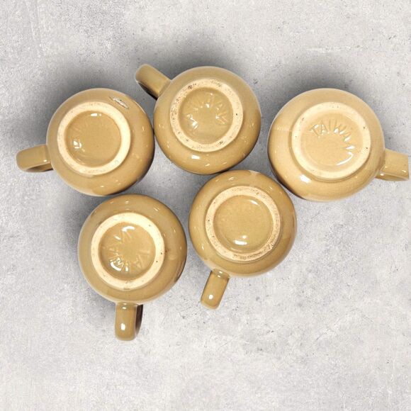Vintage Brown Drip Stoneware Mugs Set of 5 Taiwan Coffee Cups Rustic Retro MCM - Picture 3 of 8